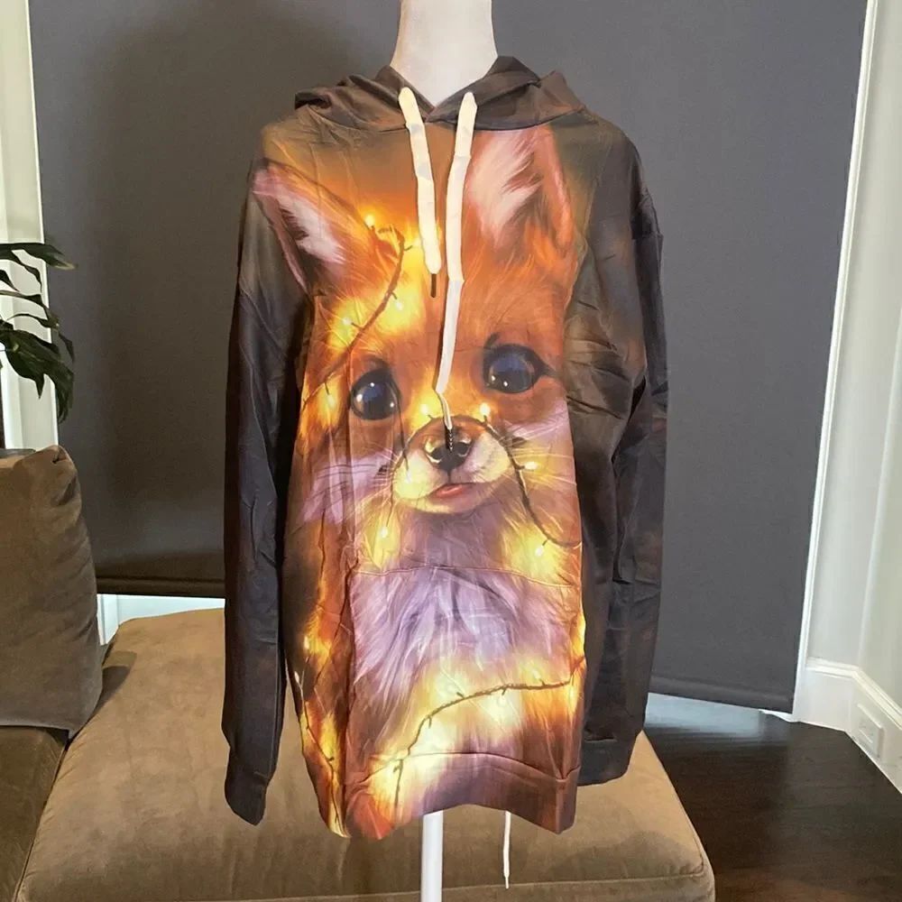 AdultĀ Unisex Hoodie Cute Animal Double Sided with FrontāPocket Size LāNEW